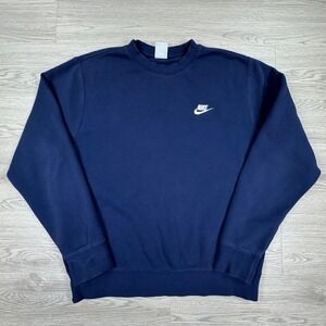 Nike Mens Sweatshirt Club Fleece Crewneck Navy Blue Medium Embroidered Logo‎